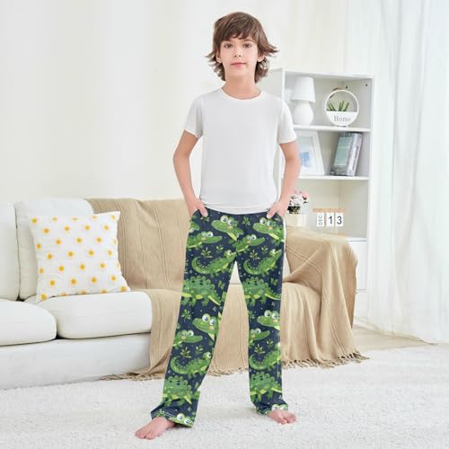 Pajama Pants Crocodile Green Leaves Long Sleep Pants Lounge Bottoms4