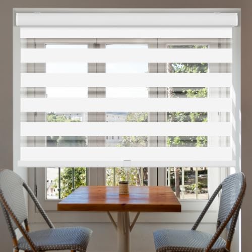 AGESISI Zebra Blinds for Windows with Valance Cover Cordless Zebra Roller Shades for French Door, Light Filtering Day Night Blinds, Dual Layer Window Blind, 18" W X 90" H (46W X 228H cm), White by AGESISI - Used condition - Image 7