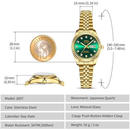 Image of NIBOSI Watches for Woman Analog Quartz Stainless Steel Diamond Rose Gold Green Small Dial Women Watches Classic Wrist Watch Date Waterproof