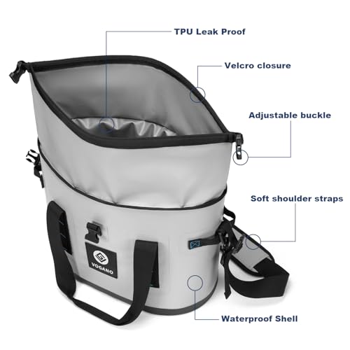 Image of Vogano 40 Can Soft Cooler Bag - Insulated Leak-Proof Large Cooler Bag with Roll-Top Waterproof Seal | Portable Ice Chest for Camping, Beach, Travel, Picnics | 24HR Cold Retention