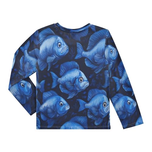 Blue Fish Pattern Boys Rash Guard Long Sleeve UPF 50+ Boys Swim Shirt Quick Dry Shirt for 3-12 Years2