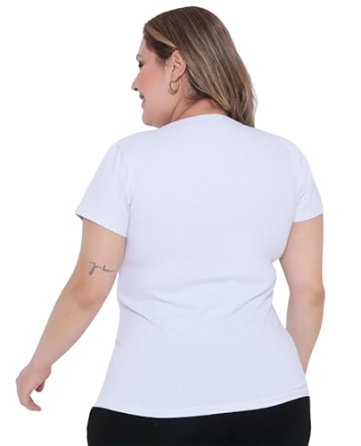 Baby Look Plus Size Gola V Básica Lisa Camiseta Feminina Tamanho:EXG;Cor:Branco