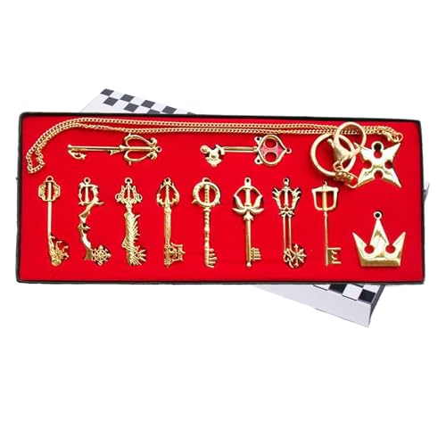 Xcoser Novelty Cosplay Keyblade Keychain Pendant Collection for Halloween Xmas Gift Golden 12pcs