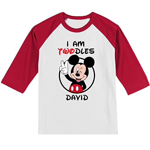 Personalized Mickey's 2nd Birthday Shirt | Handmade Decorated Shirt | Personalized with Name and Age | Unisex 3/4 Sleeve Raglan T-Shirt2
