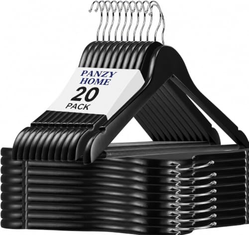 20 Wooden Hangers Coat Hangers Clothes Hangers with Shoulder Notches Trousers Bar 360 Swivel Hook for Suits Shirts Coats Natural Pack of 20 (20 Pack Black)