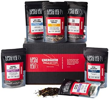 Tiesta Tea Energizer Tea Sampler Set, Up to 60 Cups, High Caffeine, Hot & Iced Tea, Loose Leaf Tea Variety Pack with Black & Chai Tea, 6 Sample Pouches (May Vary)