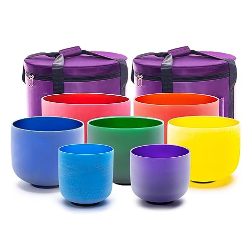KVKA-7-12-Inch-432hz-Colored-Crystal-Singing-Bowl-Set-of-7pcs-Chakra-with-Heavy-Duty-Carrying-CaseRubber-Mallet