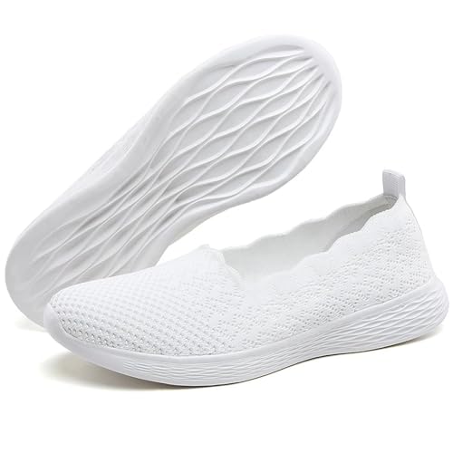 Image of poemlady Women's Walking Shoes Slip On Knit Mesh Loafers Round Toe Flat | Comfortable Memory Foam Insole & Arch Support Casual Sneakers, Non Slip Nursing Footwear for Working & Outdoor Daily Walks