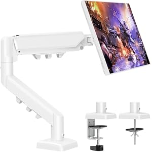 ELIVED Monitorhouder voor 13-32 inch monitor, monitorhouder, ideaal voor 2-9 kg gaming pc-schermen met VESA 75/100 mm, gasveer monitorarm met kantelbaar, zwenkbaar en draaibaar, wit, EV6013W-DE