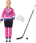 ​Barbie Tim Hortons PWHL 2025 Fashion Doll in Pink, Purple, & Teal Hockey Jersey, Includes Hockey Stick, Puck, and Helmet