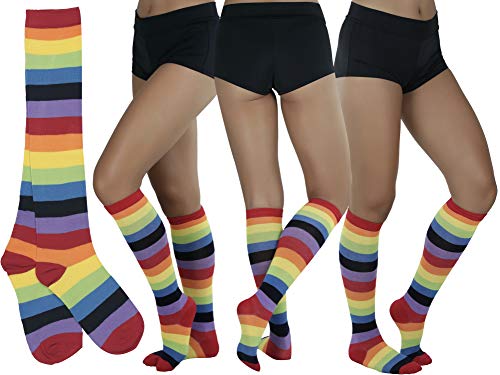 ToBeInStyle Pack of 6 Multicolored Acrylic Rainbow Striped Long Socks & Thigh Highs2