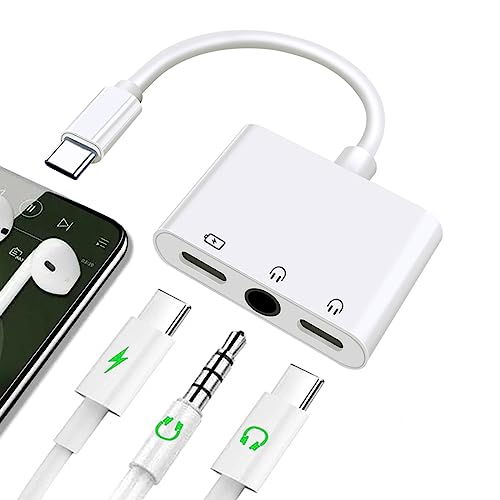 USB C to 3.5mm Headphone and Charge Adapter 3-in-1 Type C to Dual Audio Jack Splitter with PD Fast Charging Compatible with iPhone 15/iPad Pro/Samsung/Google Pixel/Motorola,Plug and Play