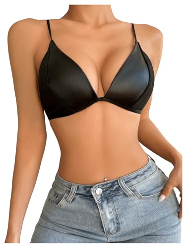 WDIRARA Women's Pu Leather Bralette Underwire Bras Wireless Bralette Bra3