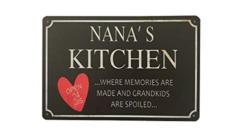 Grace Home Nana's Kitchen Plaque Sign Wall Decor Rustic Metal Tin Sign Posters Kitchen Rules Tin Sign Wall Decor,Rustic Country Wood Plaque Sign Decoration, Aluminum Sign 12X8-Inch