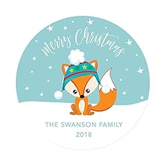Snowy Woodland Fox With Winter Hat Labels Custom