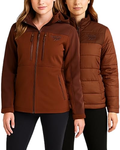 Reebok レディース スキージャケット - 断熱 3イン1 インナーパファージャケット - 耐風 防水 アウター 冬用コート 女性用, コニャック, Medium