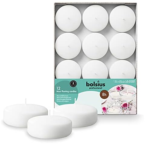 BOLSIUS White Floating Candles 3 Inch - Set Of 12 Maxi Candles - 8 Hour Clean Burning - Palm Oil Free - 0% Animal Fat - Premium European Quality Cover