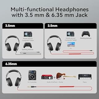 OneOdio Wired Over Ear Headphones Hi-Res Studio Monitor & Mixing DJ Stereo Headsets with 50mm Drivers and 1/4 to 3.5mm Jack for AMP Computer Recording Podcast Keyboard Guitar Laptop - Black