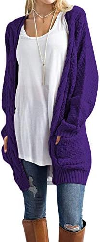 Traleubie Women's Sweaters Open Front Long Sleeve Knit Long Cardigan Purple S