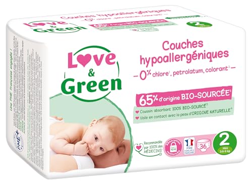 Love & Green - Gesunde und umweltfreundliche Babywindeln – Größe 2 (3-6 kg) – 36 Windeln – saugfähig, auslaufsicher und ohne unerwünschte Inhaltsstoffe