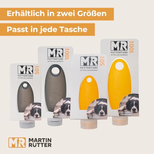 Martin Rütter Futtertube für Hunde 100 ml, Farbe: LiteYellow – befüllbar, auslaufsicher, BPA-freies Silikon, ideal für Training und unterwegs - Inklusive Ersatzdeckel