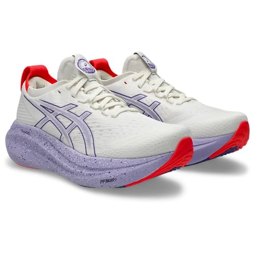 ASICS ASICS Womens Gel-Nimbus 27 Tokyo Running Shoes, CREAM/EDO PURPLE, 6