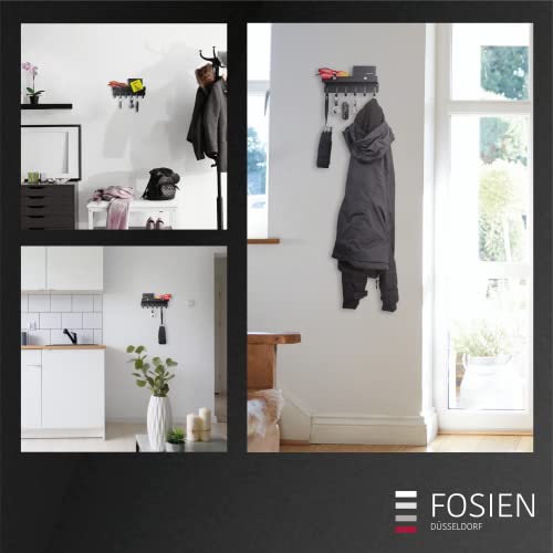 FOSIEN® design schlüsselbrett mit ablage und Magnethalter für Notizen ohne bohren/flur deko als schlüssel organizer/schlüsselbrett schwarz weiß 3M selbstklebende Haken und magnete Schwarz