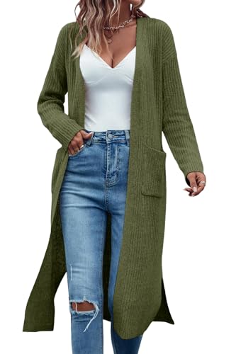 【imperf.】Long Sleeve Rib Cardigan Danedvi Long Cardigan Sweaters for Women Ribbed Knit Open Front