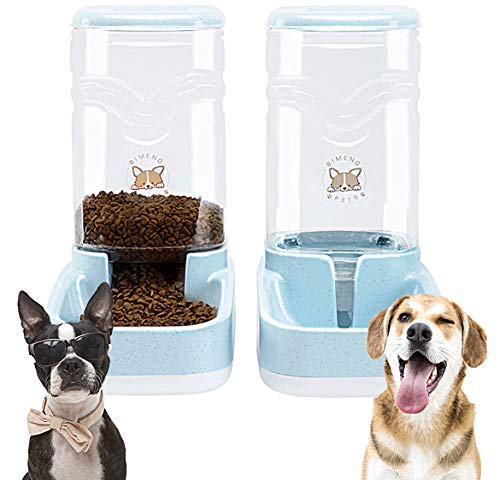 Automatic Pet Feeder and Waterer Dispenser Set, Dog Food and Water Dispenser Station, Self-Dispensing Gravity Water Fountain for Small Medium Puppy and Kitten, Cat/Dog Food Bowl 3.8L/ 1 Gal x 2.