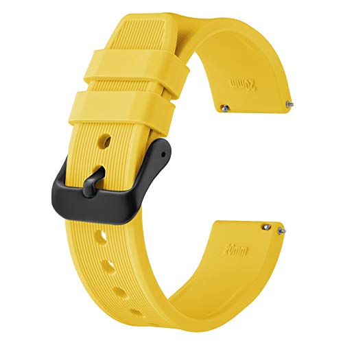 [BISONSTRAP] 腕時計シリコンバンド 22mm スポーティーラバーベルトクイックリリース付き イエロー ブラック尾錠