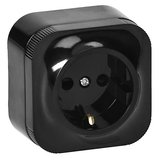 Miratic Enchufe Pared Schuko Toma de Corriente Pared IP20 Enchufe de Superficie Negro 16A/230VAC Duradero y Seguro para Uso Doméstico y Comercial