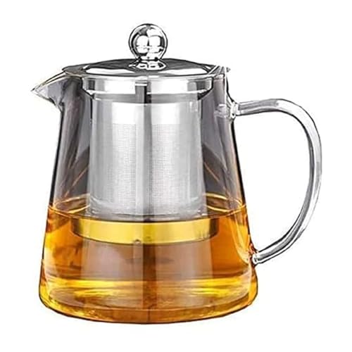 Glass Tea Pot with Stainless Steel Infuser and Lid, Transparent Tea Brewing Kettle for Loose Tea