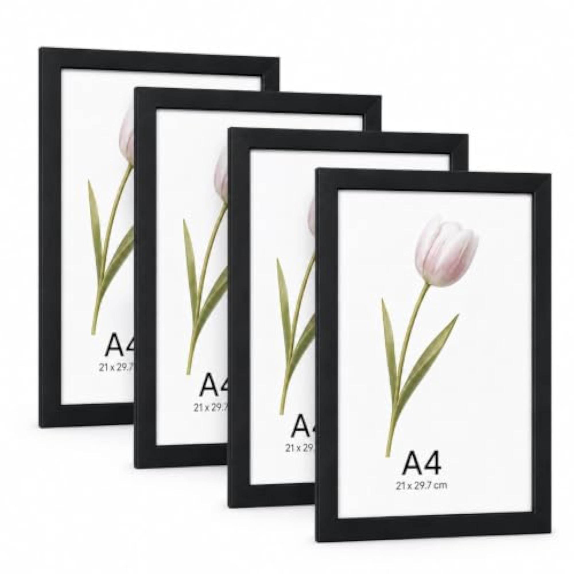 A4 Photo Frames Set of 4, Black Wall Frames with Acrylic Front