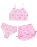 JiAmy Mädchen Badeanzug Set 3-teilig Rock Bikini Tüll Triangel 150, Rosa