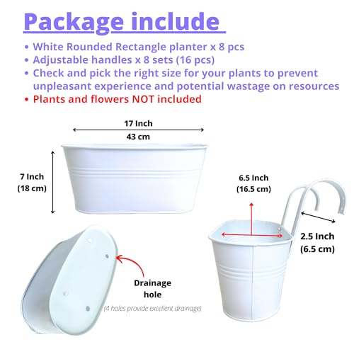 Macetas para exteriores anticaídas en barandilla de metal blanco con cubo moderno de 17" 3
