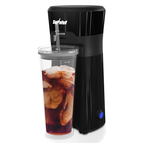 Sunvivi 20 Oz Iced Tea Maker for Ground Coffee, Cold Brew Coffee Maker with Reusable Coffee Filter and Insulated Pitcher, Single Serve Machine for Home, Strength Control for Flavor, Black