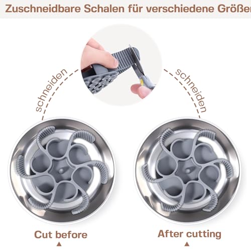 Blanlody Antischlingnapf Hunde, Anti Schling Einsatz für Napf Schlingnapf Hunde mit Saugnäpfe rutschfest für Groß, Mittel Und Klein, Einstellbar Slow Feeder Hund für Kleine Hund und Katzen, Grau