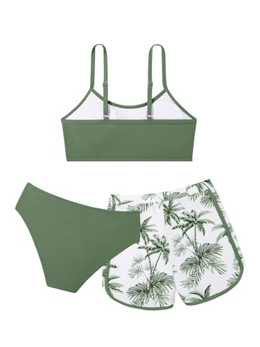 Image of Girls Swimsuit 3 Piece Bathing Suit Printed Sport Bikini Set with Shorts Summer Beach Swimwear for Teen Girls 9-16T