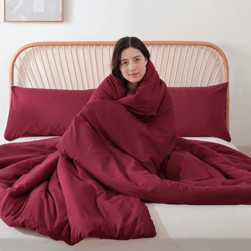 Image of ROSGONIA Queen Comforter Set Dark Red,3pcs Bedding Comforter Sets(1 Boho Red Comforter & 2 Pillowcases) All Season Lightweight Bedspread Blanket Quilt