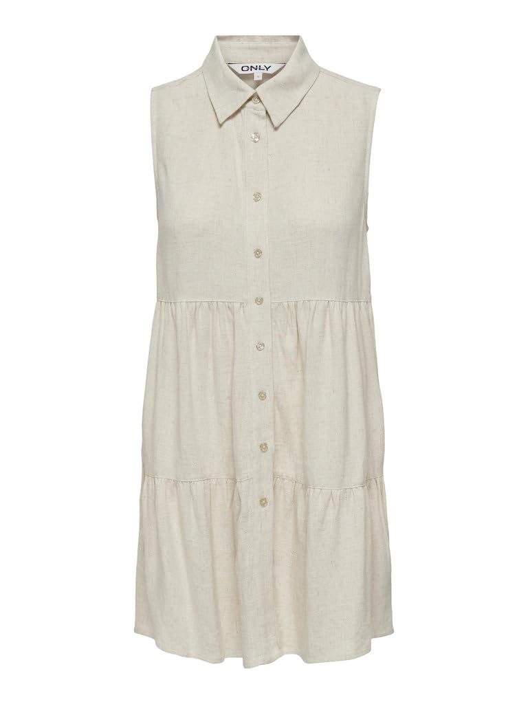 ONLY Women's Onlsiesta S/L Linen Bl Shirt Dress PNT Blouse, Moonbeam, L