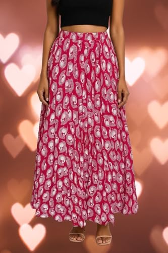 Image of Premium Long Skirt | Stylish Long Crushed Cotton & Unique Prints | Floor Length Skirt for Women | Elastic Waist Premium Maxi Skirt - Comfortable Casual Wear