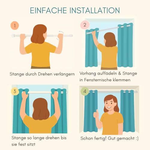 Praktisches Set ohne Bohren: 2x Vorhang + 1x Klemmstange silber 70-120 cm + 2x Raffhalter mit Magnet blickdicht & verdunkelnd, als Raumteiler, Fenster & Tür Anthrazit Thermovorhang 175x135cm