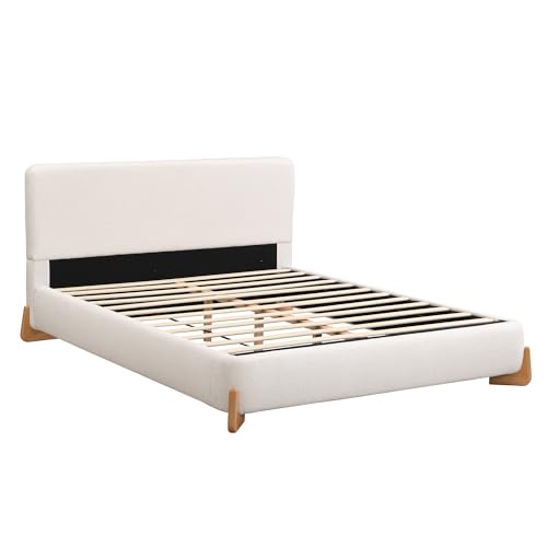 Merax Boucle Upholstered Bed, Full Bed Frame and Headboard, Platform Bedframe, No Box Spring Required, Easy Assembly, White by Merax - Used condition - Image 5