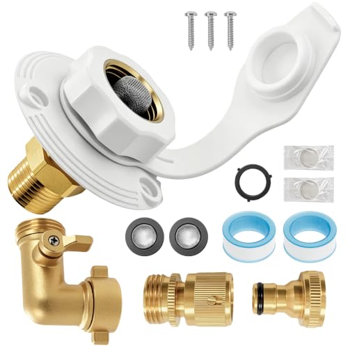 Image of Loyala RV City Water Inlet with Check Valve RV Water Inlet Connection | RV Water Inlet Replacement with 90 Degree Brass Hose Elbow RV Water Fill Inlet for RV Camper Motorhome Trailer Boat