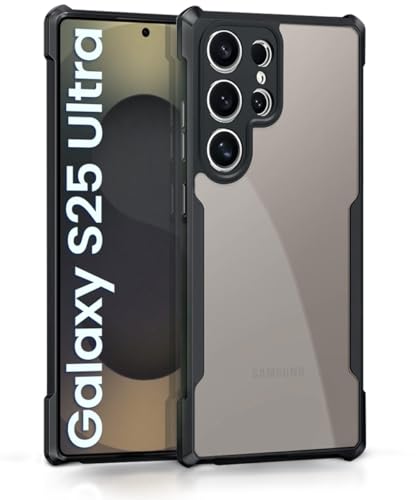 Image of WOW IMAGINE Shock Proof Clear Protective Back Case for Samsung Galaxy S25 Ultra 5G - AirEDGE Technology | 360 Degree Camera Protection | Transparent Hybrid Back Case Mobile Cover - Black