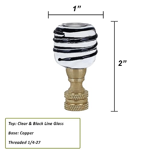 Image of Aspen Creative 24025-11 24025-21, Clear with Black Line Glass Lamp Copper, 2 inch Tall Finial, Clear & Black