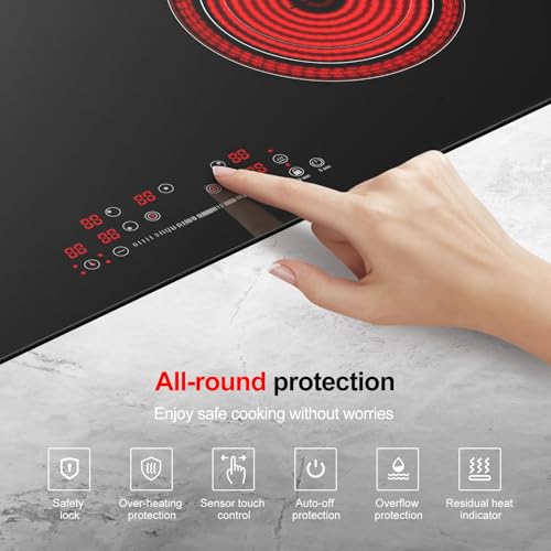 image for AMZCHEF 30 Inch 8400W 5 Burner Electric Cooktop, Drop-in Ceramic Glass