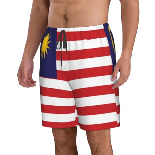 Malaysia Flag Men's Beach Pants-Quick-Dry & Comfortable Mens Beach Shorts for Men, Perfect for Surfing and Everyday Wear White2
