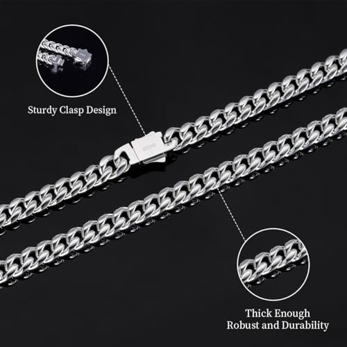 6mm Cuban Link Chain for Men & Women - 316L Stainless Steel Silver Plated & 925 Sterling Silver Filled Necklace - 16/18/20/22/24 Inch Size Selection4