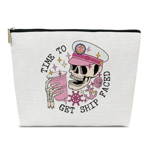 Ythuil Cruise Gifts for Women Makeup Bag, Time to Get Ship Faced Travel Cosmetic Bag for Purse, Girls Trip Gifts Favors, Funny Goth Makeup Pouch